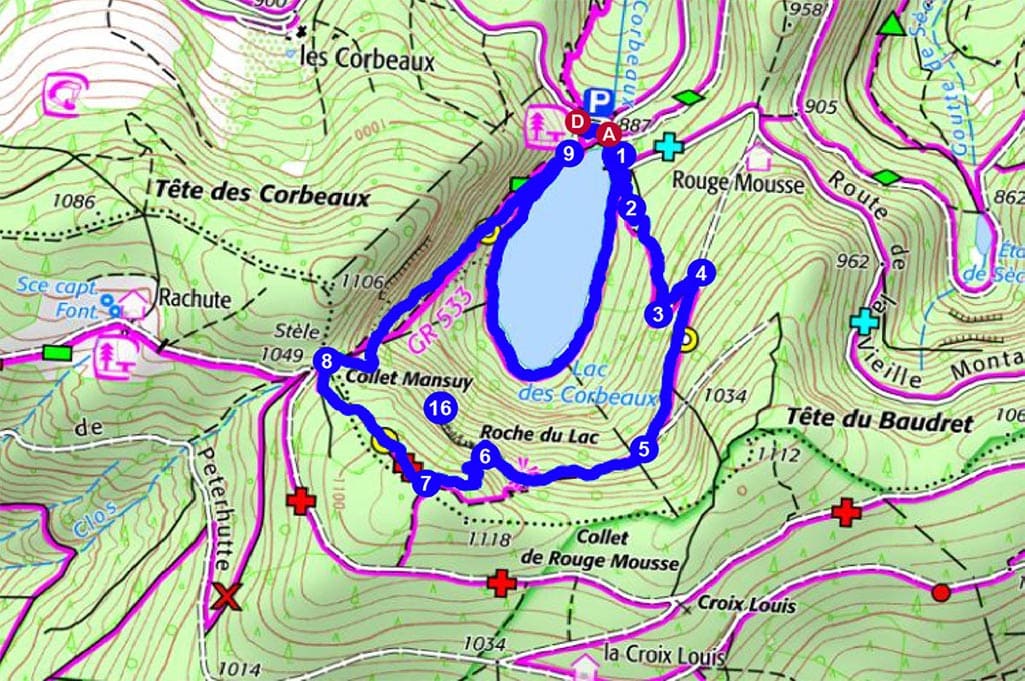 Carte IGN Randonnée Lac des Corbeaux