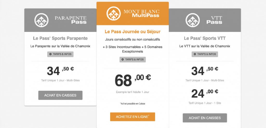 Prix pass Chamonix Mont Blanc