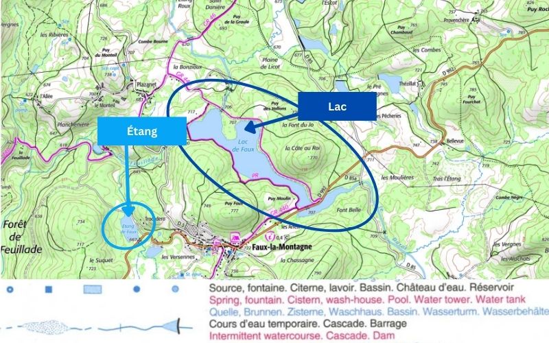Lac et étang symbole cartes IGN