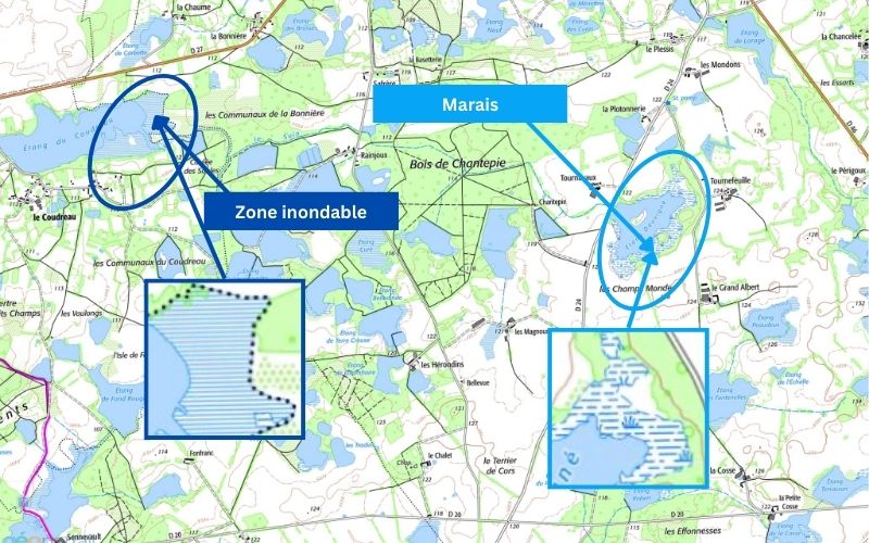 zone inondable et marais symboles cartes IGN