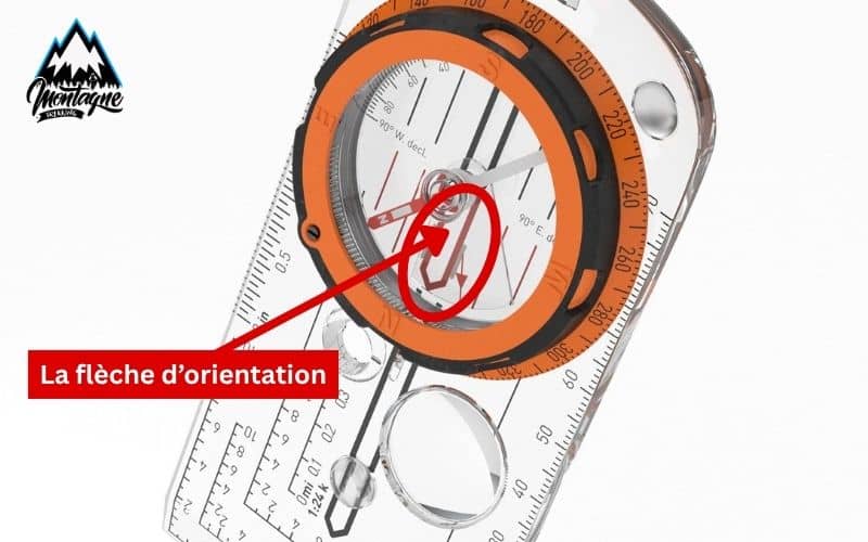 la flèche d'orientation de la boussole