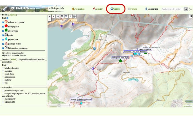 Carte dans refuges.info