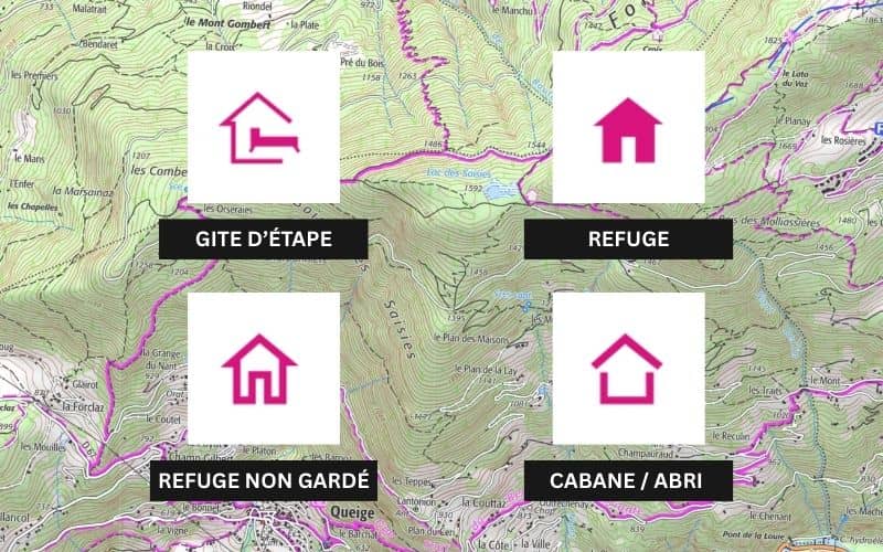 symboles IGN pour refuge, cabane