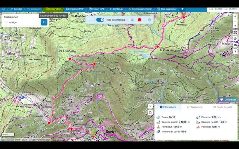 Enregistrer trace gpx visorando