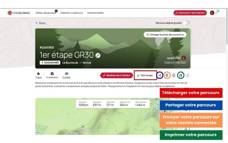 Télécharger trace GPX Openrunner