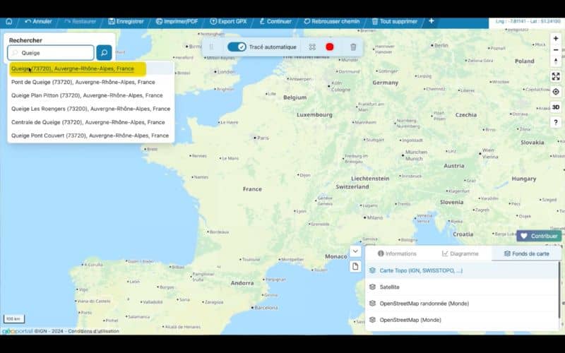 barre de recherche trace GPX visorando