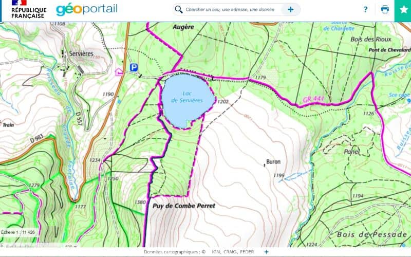 carte IGN lac servière