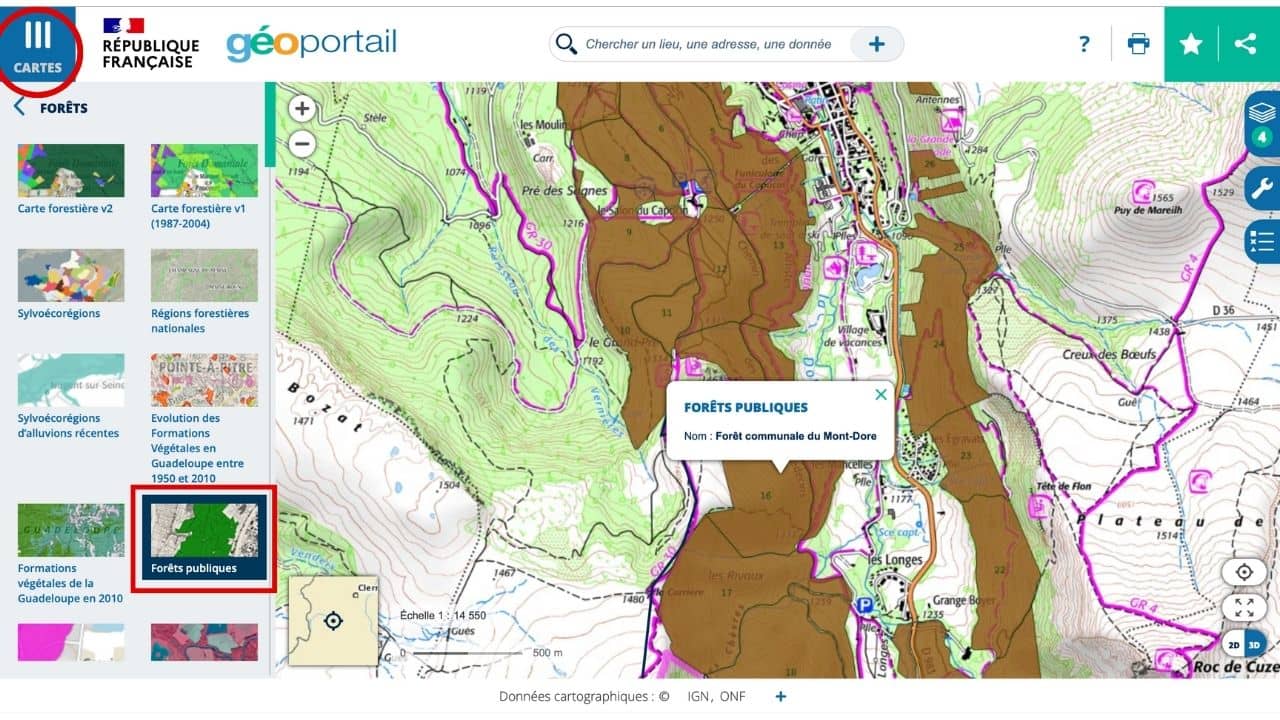 forêts publique zone chasse géoportail