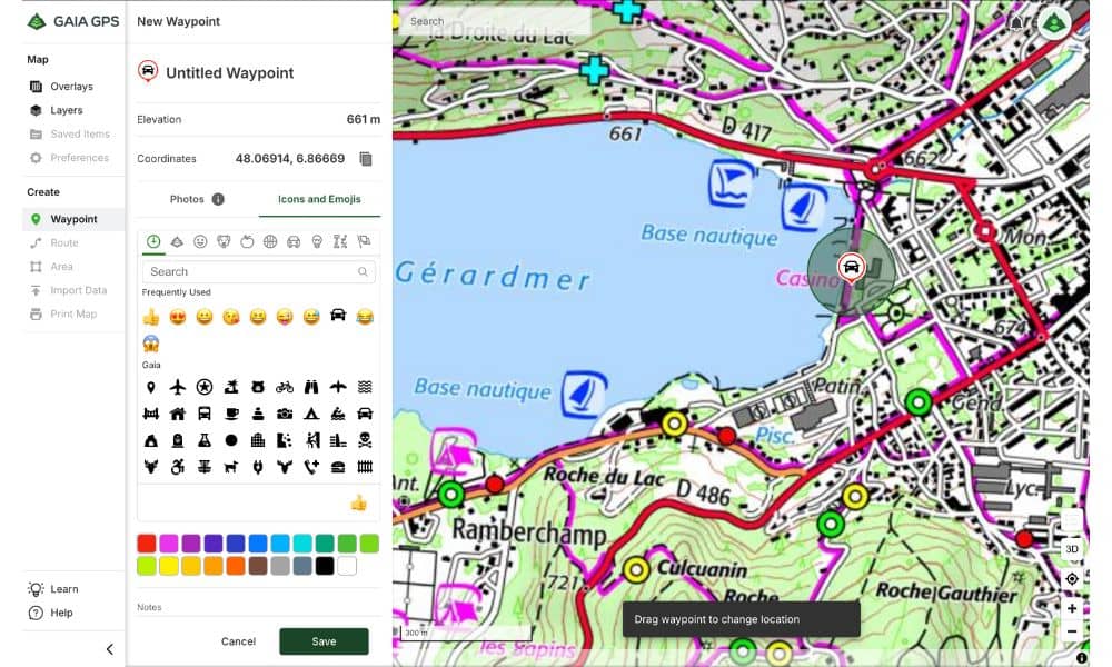 Créer des points intéret Gaia GPS