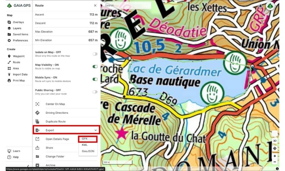 Exporter trace GPX Gaia GPS