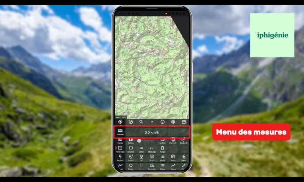 Menu des mesures Application rando