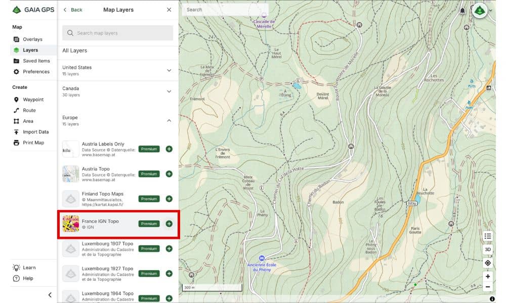 carte IGN application Gaia GPS