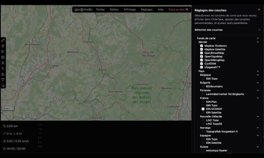 Changer la carte GPX Studio