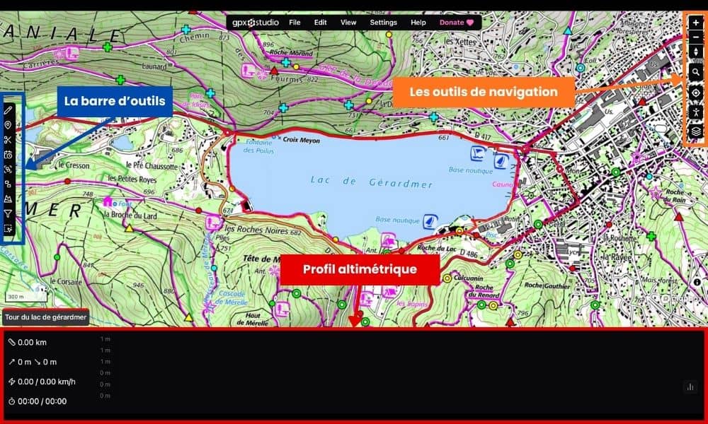 GPX studio interface