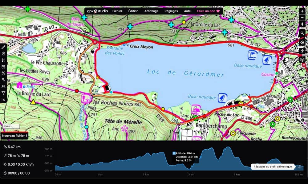 Profil altimétrique GPX Studio