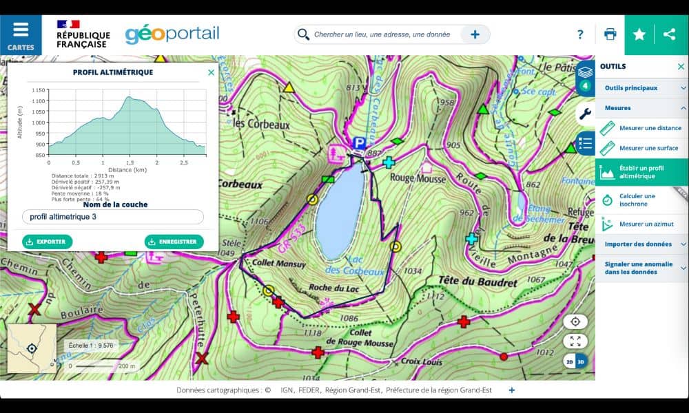 Profil altimétrique géoportail
