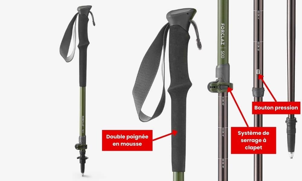 batons de randonnée décathlon Forclaz MT 500 vert