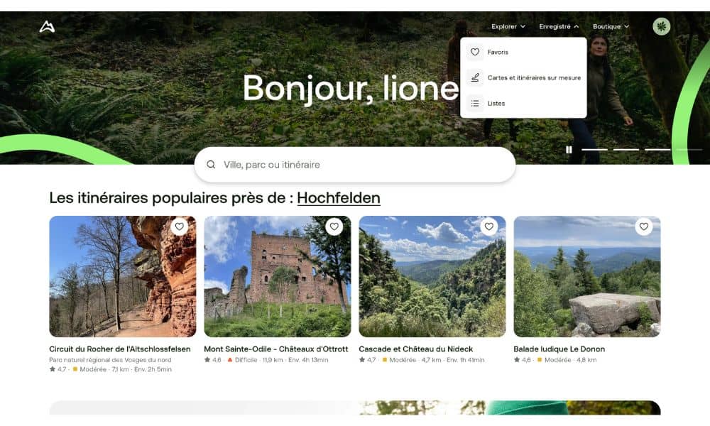 application Alltrails menu enregistrer