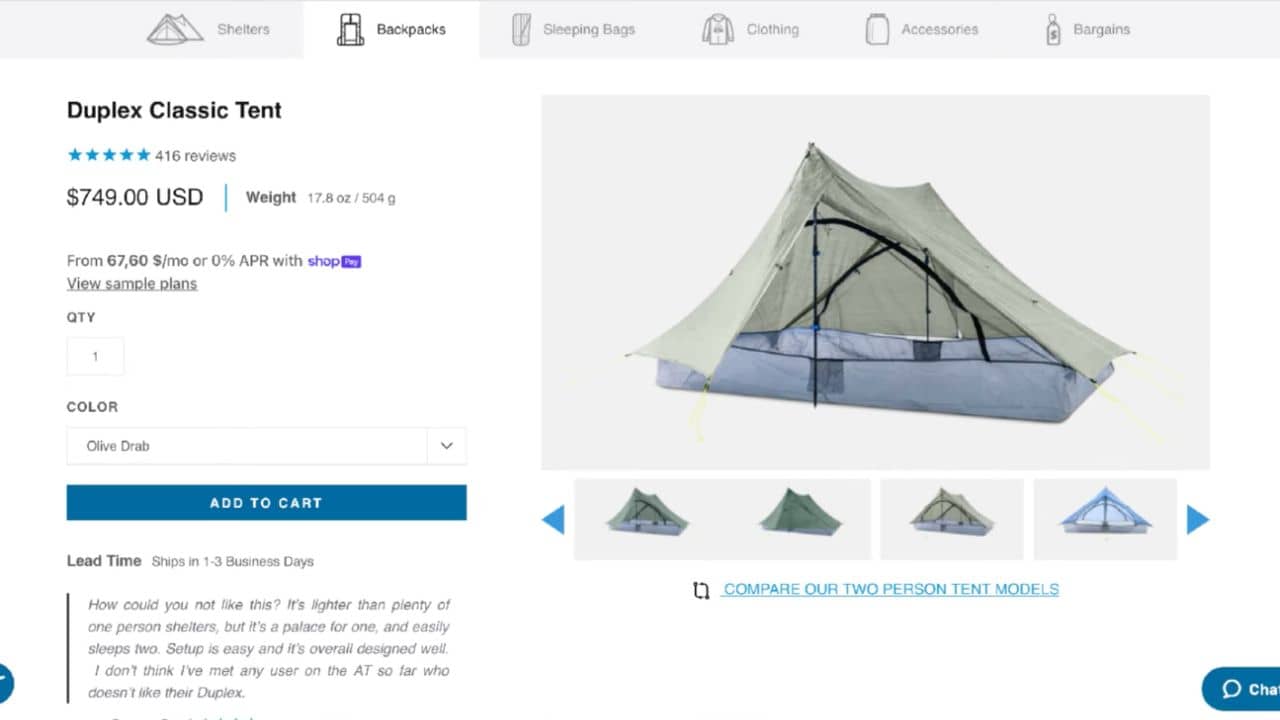site internet zpacks duplex